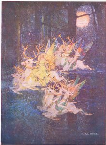 The Fairy Love: Gjennom skogen så månen et blikk, der så jeg Fayene komme frem (farge litho)