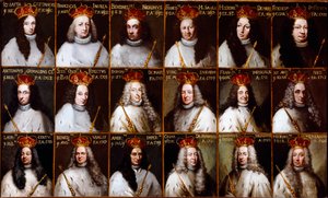 Våpenskjold fra republikken gener og portretter av dogene. Giovanni Battista Cattaneo, Francesco Invrea, Negrone Bendinelli, Francesco Maria Sauli, Girolamo De Mari, Federico De Franchi, Antonio Cebà Grimaldi, Honored Stefano Ferreti, Domenico De Ma