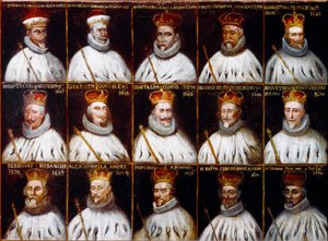 Våpenskjold fra republikken gener og portretter av dogene. Giovanni Stefano Doria, Francesco Gio. Brignole Sale, Agostino Pallavicini, Giovanni Battista Durazzo, Agostino Giovanni De Marini, Giovan Battista Lercari, Luca Giustiniani, Giovanni Battista L av Northern Italian School