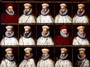 Våpenskjold fra republikken gener og portretter av dogene. Silvestro Invrea, Gerolamo Assereto, Agostino Pinello Luciani, Alessandro Giustiniani Longo, Tomaso Spinola, Clavarezza Bernardo, Giovanni Giacomo Imperiale (Tartaro), Pietro Durazzo, Ambrog