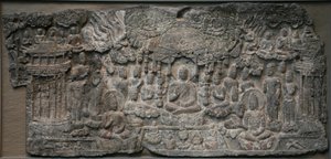 Western Paradise, Handan, Hebei-provinsen, 550-577 (kalkstein med spor av pigment)