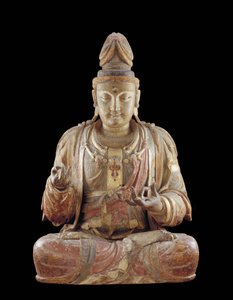 Bodhisattva Guanyin (tre, gesso, mineralpigmenter og gull)