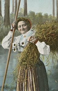 Norsk jente under høsting (fargebilde) av Norwegian Photographer