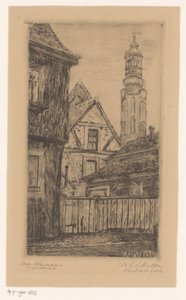 Bybilde med tårnet i Weimar Alt Weimar (tittel på objekt) av Octavia Cornelia Suzanna Hofstede de Groot (signed by artist)
