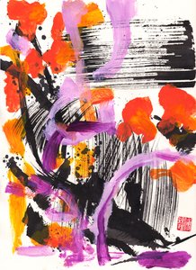 Bach Encounter Floral Ink Abstraction, 2021 (blekk og farge på Xuan-papir) av Odilia W. Y. Fu