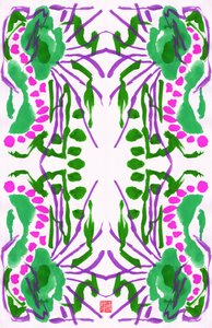 Påfuglgrønt rosa blomstermønster, 2023 (gouache på papir, digital)