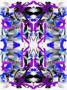Zen Ink Blue Purple Floral Pattern, 2023 (akryl på papir, digital) av Odilia W. Y. Fu