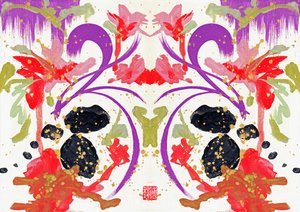 Zen Orange Purple Flowers 1, 2021 (akryl på lerret, digital) av Odilia W. Y. Fu