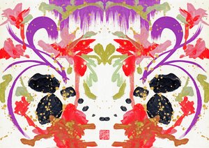 Zen Orange Purple Flowers 2, 2021 (akryl på lerret, digital) av Odilia W. Y. Fu
