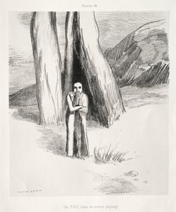 En galning i et dystert landskap av Odilon Redon