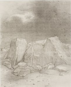 And He Discerns an Arid, Knoll-Covered Plain, plate 7 av 24 av Odilon Redon