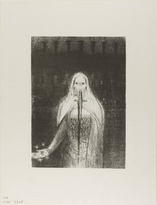 Og han hadde syv stjerner i sin høyre hånd; og ut av munnen hans gikk et skarpt tveegget sverd, plate 1 av 12 av Odilon Redon