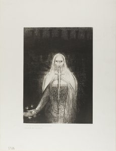 Og han hadde syv stjerner i sin høyre hånd; og ut av munnen hans gikk et skarpt tveegget sverd, plate 1 av 12 av Odilon Redon