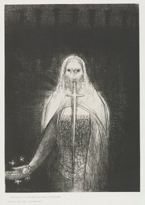 Og han hadde syv stjerner i sin høyre hånd; og ut av munnen hans gikk et skarpt tveegget sverd av Odilon Redon