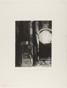 Og på hver side er det søyler av basalt, ... lyset faller fra det hvelvede taket, plate 3 av 24 av Odilon Redon