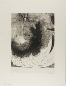 Og det falt en stor stjerne fra himmelen, brennende som den var en lampe, plate 5 av 12 av Odilon Redon