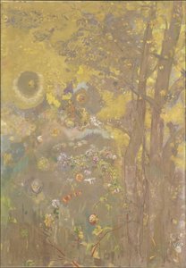 Trær på gul bakgrunn av Odilon Redon