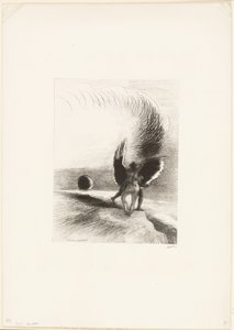 Under Wing of Shadow bet den svarte skapningen energisk, plate 4 av 6 av Odilon Redon