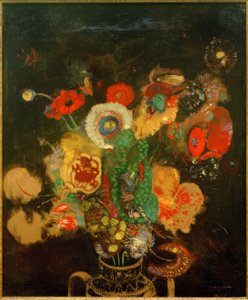 Bukett med blomster mot en svart bakgrunn
