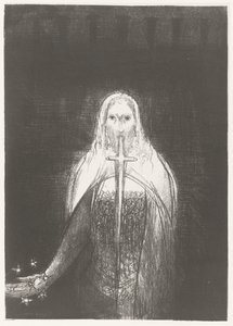 Christus legger stjerner i hånden Og han hadde syv stjerner i sin høyre hånd, og ut av hans munn gikk et skarpt tveegget sverd Apocalypse of Saint John (serietittel) Openbaring van Johannes (serietittel) av Odilon Redon