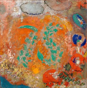 Komposisjon. Blomster uten vase. Maleri av Odilon Redon (1840-1916), olje på lerret, rundt 1905. Fransk kunst, 1900-tallet, symbolikk, nabis. Museum of Modern Art, New York (USA). av Odilon Redon