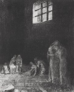 I skyggen gråter og ber folk... av Odilon Redon