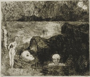 Dream Vision, ca. 1880 (etsing og tørrpunkt på elfenbensvevet papir) av Odilon Redon