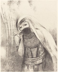 Hun trekker fra barmen en helt svart svamp og dekker den med kyss av Odilon Redon
