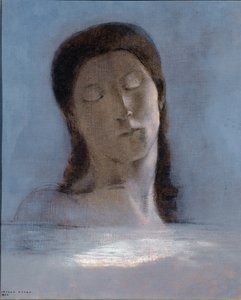 Lukkede øyne - olje på papp av Odilon Redon