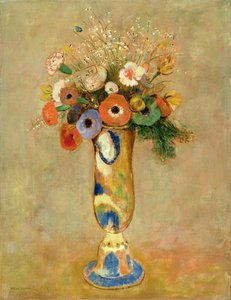 Blomster i en malt vase av Odilon Redon