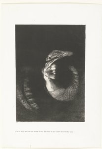 Det er en doodshoofd med en krans van rozen Det er en hodeskalle, med en krone av roser. Hun dominerer en kvinnes torso av perlehvithet (tittel på objekt) Temptation of Saint Anthony (1) (serietittel) Verzoeking van de heilige Antonius (se av Odilon Redon