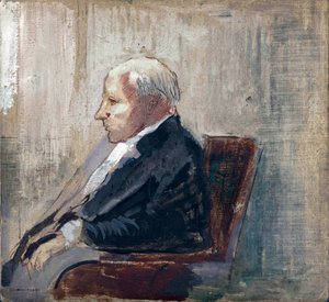 Sittende mann - Maleri av Odilon Redon (1840-1916), olje på papp (21,9x23,5 cm), ca. 1910 - MOMA (Museum of Modern Art), New York (USA) av Odilon Redon