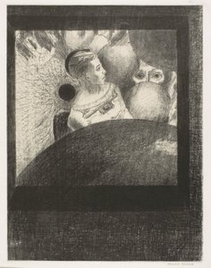 In the Spheres (Pusten som leder levende skapninger er også i SPHERES), plate 5 av 6 fra To Edgar Poe av Odilon Redon