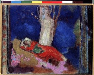 ""Ung kvinne som ligger under et tre"" (A Woman Lying Under The Tree) Maleri av Odilon Redon (1840-1916) 1900-1901 Gouache og tempera. Nabis. Eremitasjemuseet, St. Petersburg (Sankt-Petersburg) av Odilon Redon