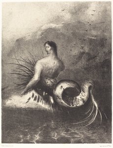 La sirene sortie des flots vetue de dardos (Sirenen kledd i mothaker, dukket opp fra bølgene av Odilon Redon