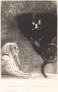 Sphynxen ... mitt blikk som ingenting kan avvike, forblir anstrengt gjennom ting i en utilgjengelig horisont. La Chimere: Moi,Je suis legere et joie (Sfinksen: "Mitt blikk, som ingenting kan avlede, går gjennom tingene og forblir festet på en inn av Odilon Redon