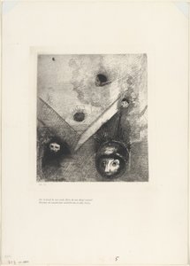 På bakteppet av våre netter sporer Gud med sin kjennende finger et mangfoldig uforsonlig mareritt, plate 6 av 9 av Odilon Redon