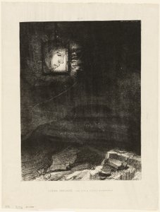 Precarious Glimmering, a Head Suspended from Infinity, plate 3 av 6 av Odilon Redon