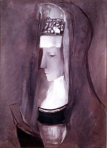 Profil av en bretonsk kvinne (olje om bord) av Odilon Redon