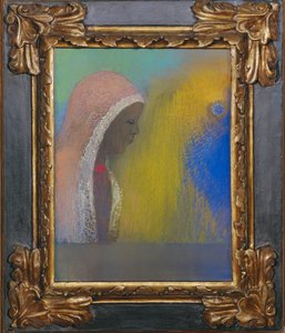 Profil av en kvinne med rosa slør (pastell på papir) av Odilon Redon