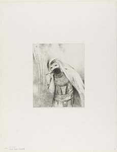 Hun tegner fra brystet en svamp, perfekt svart, og dekker den med kyss, plate 8 av 24 av Odilon Redon