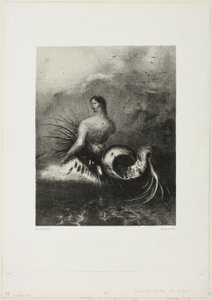 Siren Coming out of the Waves, Dressed in Flames, plate 4 av 8 fra "Les Origines" av Odilon Redon