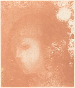 Hodet til et barn med blomster av Odilon Redon