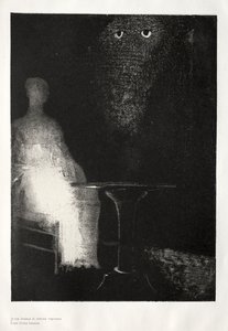 The Haunted House: Jeg fortsatte å stirre på stolen, og fant jeg så på den en blekblå..., 1896. av Odilon Redon