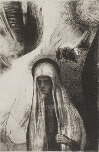 Den gamle kvinnen: Hva er du redd for? Et bredt svart hull! It is Empty Perhaps?", plate 19 av 24 av Odilon Redon