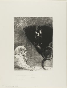 Sfinxen: "... mitt blikk som ingenting kan avlede, passerer gjennom gjenstander, forblir festet på en utilgjengelig horisont." The Chimera: "For meg er jeg lett og glad," plate 5 fra Til Gustave Flaubert av Odilon Redon