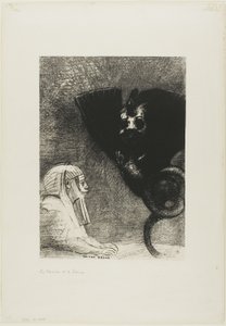 Sfinksen: "... mitt blikk som ingenting kan avlede, passerer gjennom gjenstander, forblir festet på en utilgjengelig horisont." The Chimera: "For meg er jeg lett og glad," plate 5 fra Til Gustave Flaubert av Odilon Redon