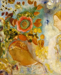 To unge jenter blant blomster, 1912 av Odilon Redon