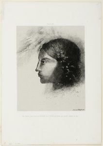 Upon Awakening så jeg gudinnen til det forståelige med sin alvorlige og harde profil, plate 6 av 6 av Odilon Redon