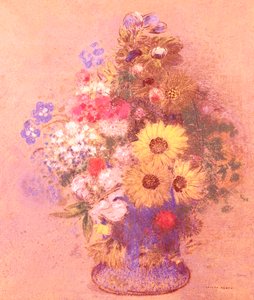 Vase med blomster (pastell om bord) av Odilon Redon